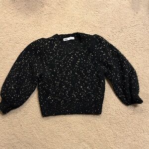 Zara Black and Gold Speckled Crew Neck Sweater